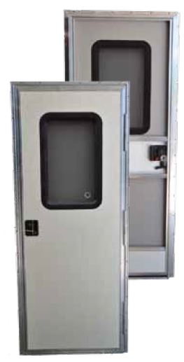 24" x 68" Square RV Entry Door – Right Hinge, White with Window & Screen Door