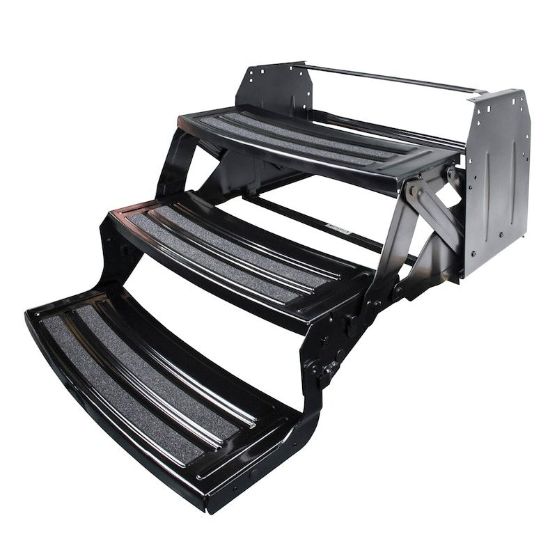 Lippert 3-Step Manual RV Entry Step – 24" Wide, Radius Tread, Bolt-On, Black Steel - Used RV Parts
