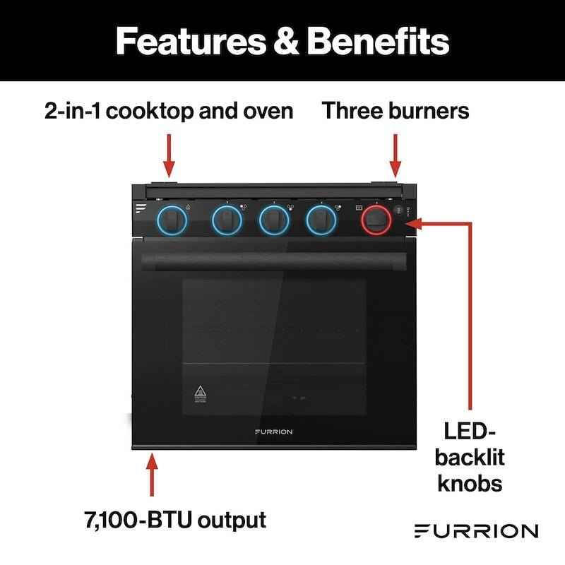 Furrion 3-Burner Black Range with Black Glass Door and LED Knobs