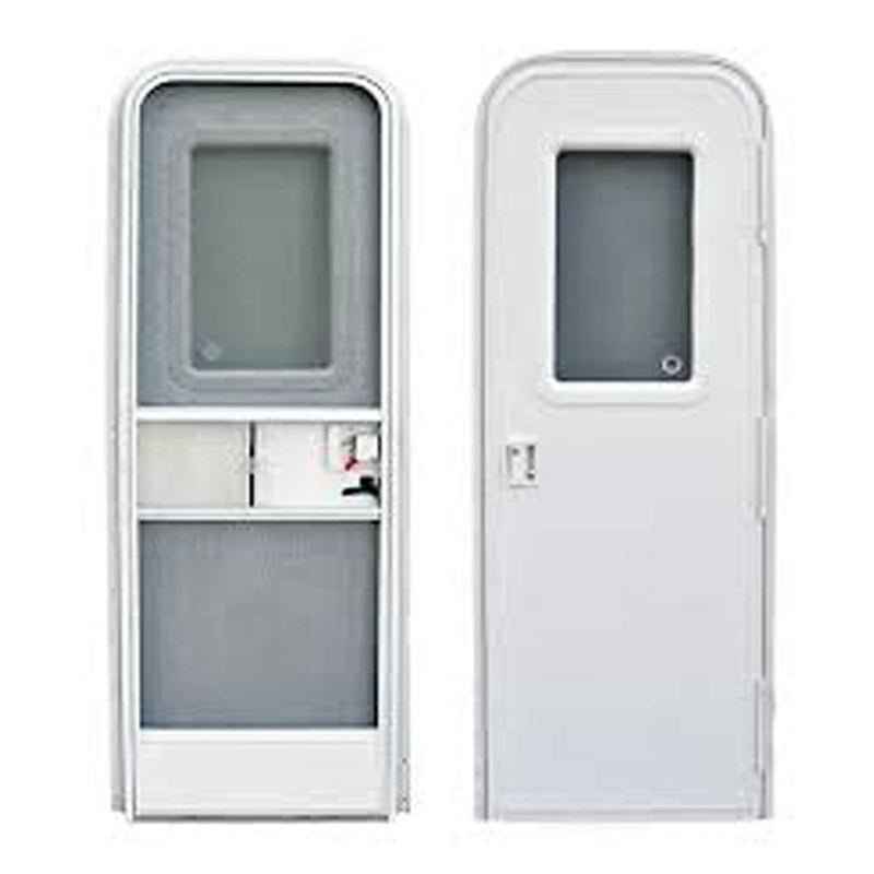 30" x 72" Radius RV Entry Door – Right Hinge, Polar White with Window & Screen Door