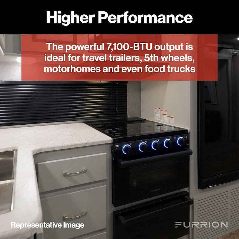 Furrion 3-Burner Black Range with Black Glass Door and LED Knobs