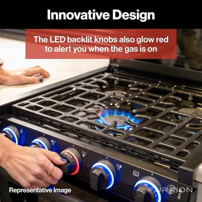 Furrion 3-Burner Black Range with Black Glass Door and LED Knobs