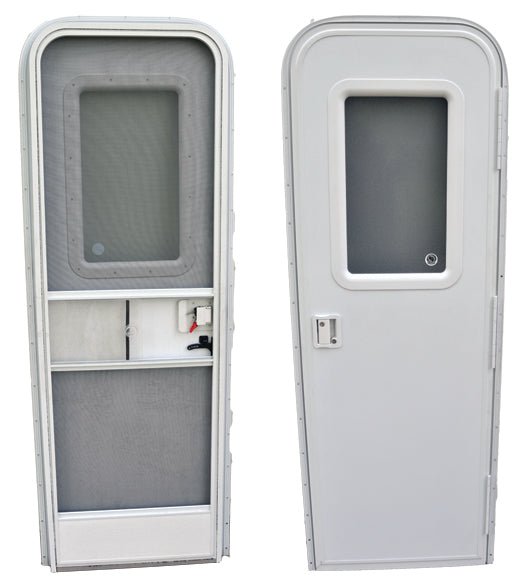 24" x 72" Towable Radius RV Entry Door – Right Hinge, Polar White - Used RV Parts