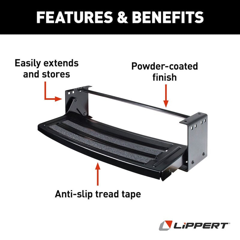 Lippert Single Manual RV Entry Step – 24" Radius Tread, Bolt-On, Black Steel - Used RV Parts