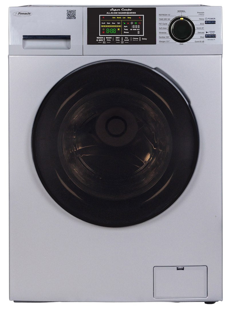 26" Silver Washer Dryer Combo – 15 lb, Vented, Quiet, 110V