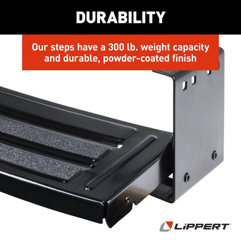 Lippert Single Manual RV Entry Step – 24" Radius Tread, Bolt-On, Black Steel - Used RV Parts