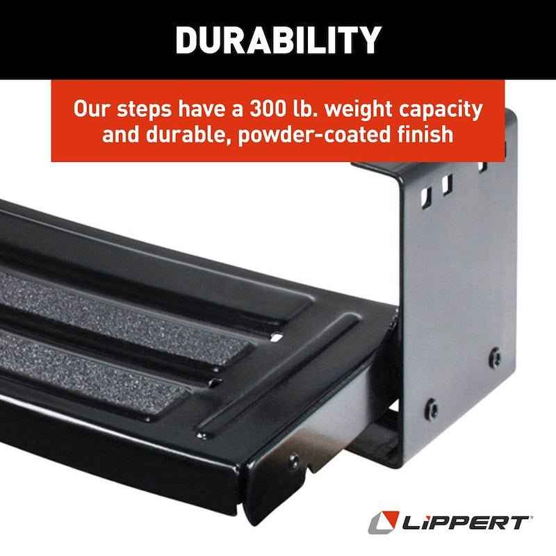 Lippert Single Manual RV Entry Step – 24" Radius Tread, Bolt-On, Black Steel