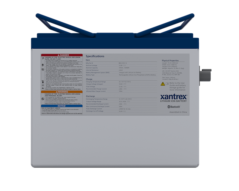 12V Group 27 Lithium Deep Cycle Battery 105Ah Bluetooth – Xantrex 883-0105-12