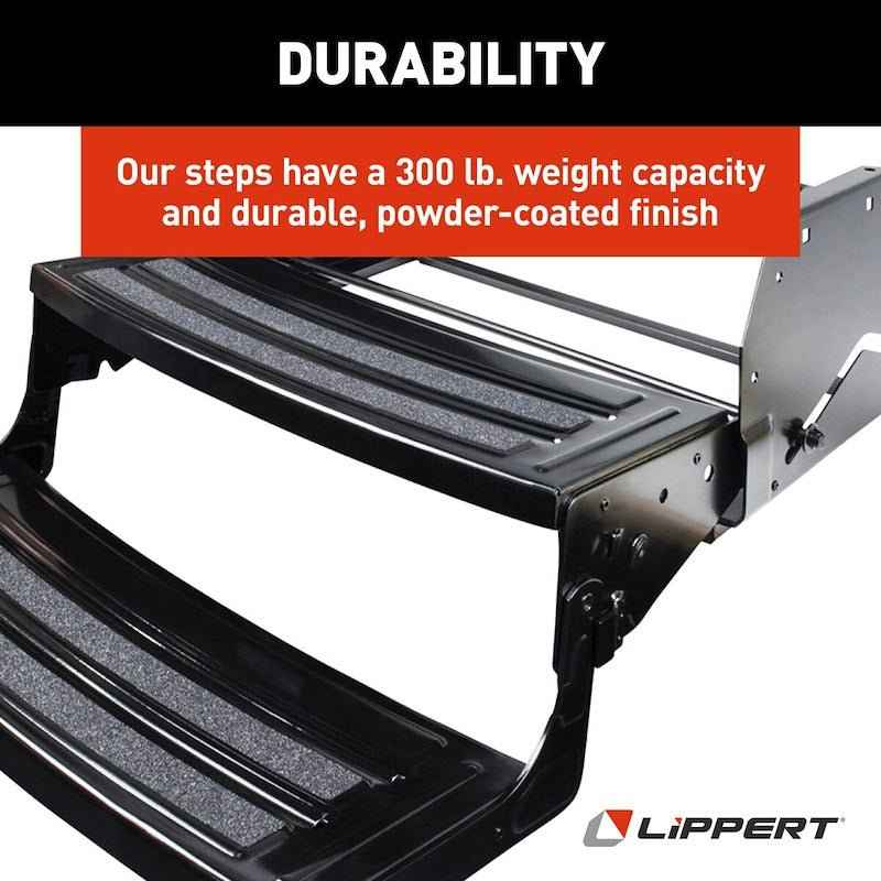 Lippert 2-Step Manual RV Entry Step – 24" Wide, Radius Tread, Bolt-On, Black Steel