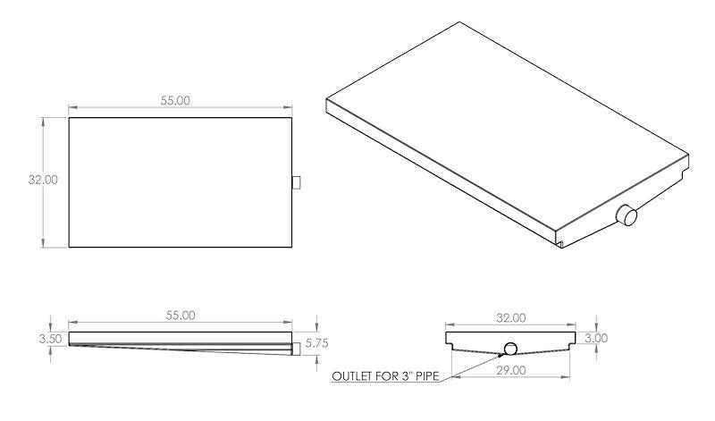 32 Gallon Black Grey RV Waste Holding Tank – 55" L x 32" W x 5-3/4" H