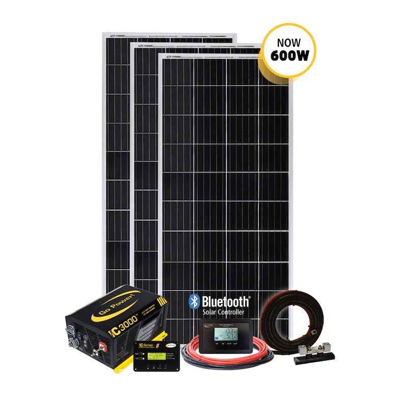 Go Power SOLAR EXTREME 600W Solar System 3×200W Panels & 3000W Inverter