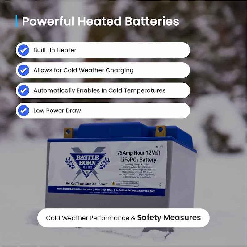 12V Group 24 Lithium Deep Cycle RV Battery 75Ah Heated LiFePO4 – Battle Born BB1275H