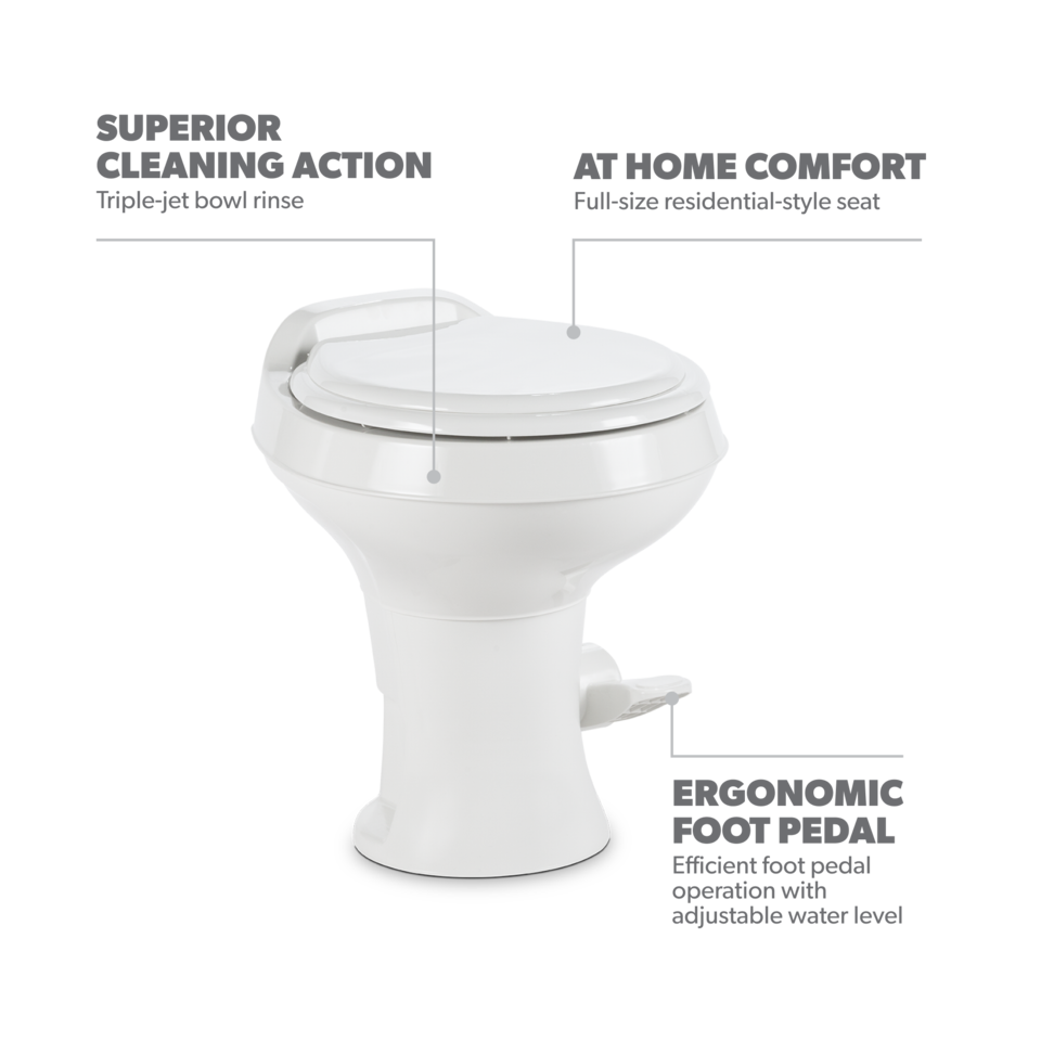 Dometic 300 Gravity Flush Toilet – Tall Gravity Flush 302300071