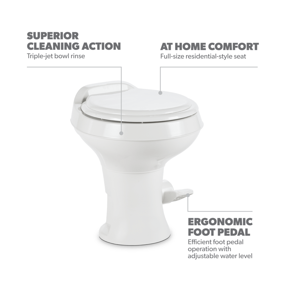 Dometic 300 Gravity Flush Toilet – Tall Gravity Flush 302300071