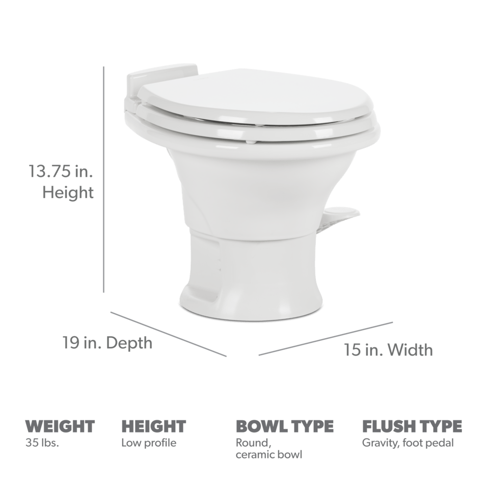 Dometic 311 Series RV Toilet – Low Profile, Pedal Flush Control, Triple-Jet Bowl Rinse