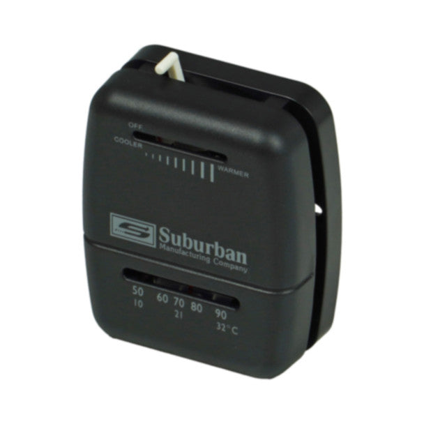Suburban Mechanical Wall Thermostat – Heat Only, 12V DC, Single Stage, Black