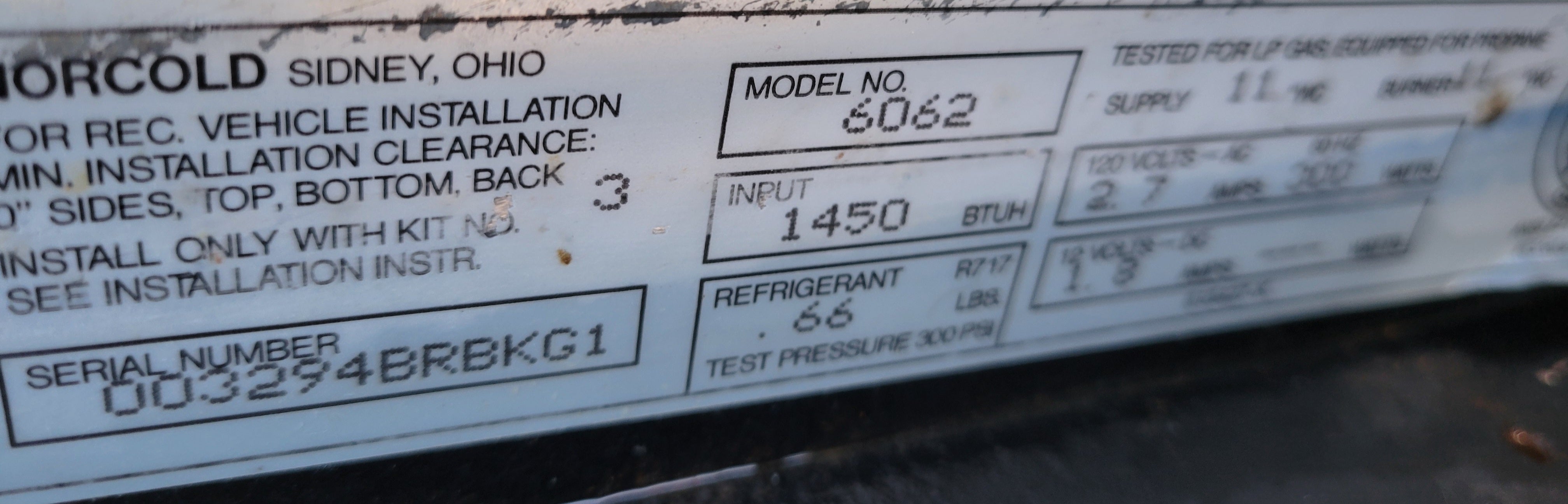 Réfrigérateur pour camping-car au propane et électrique Norcold 6062