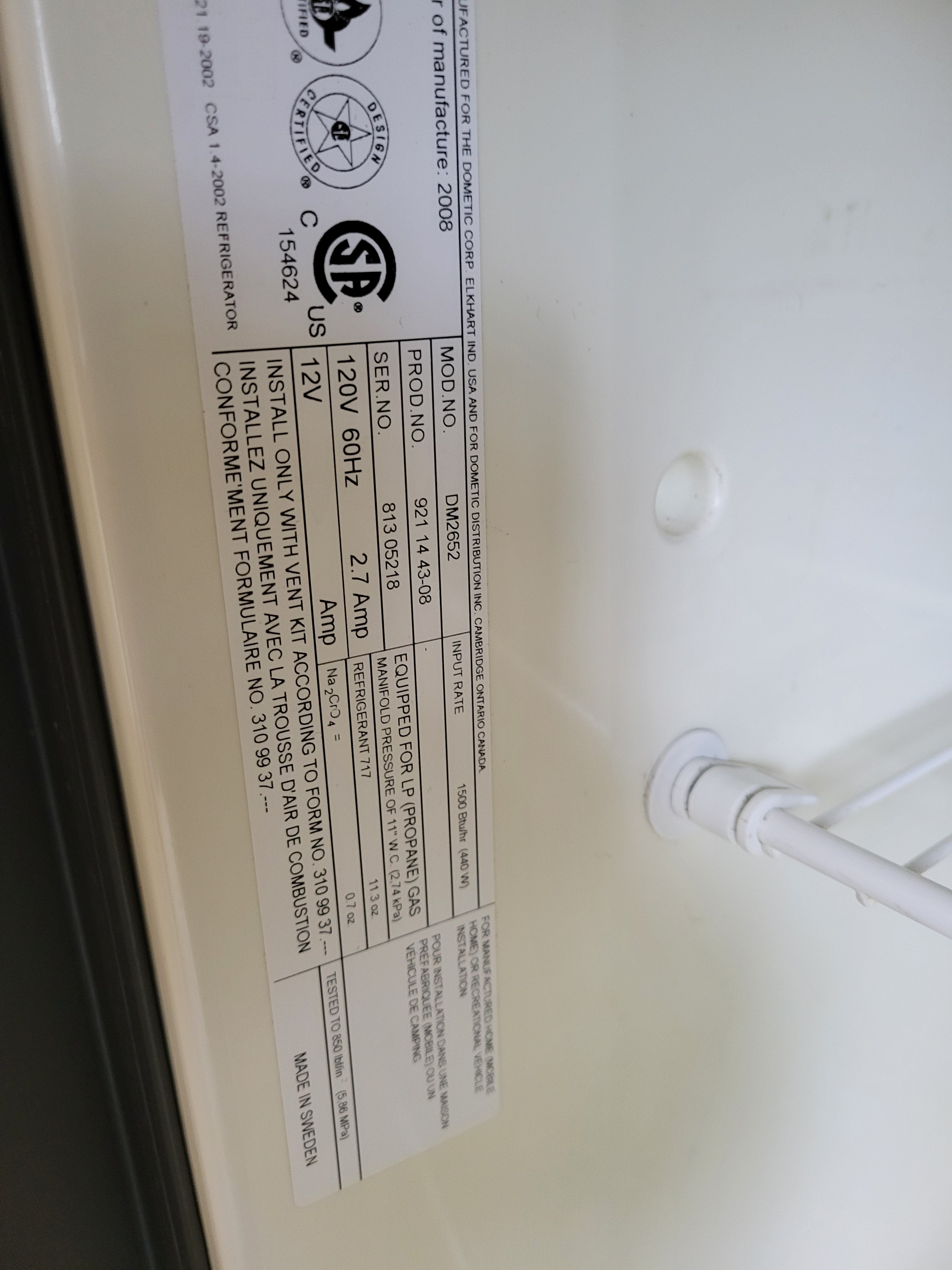 Réfrigérateur Dometic DM2652 pour camping-car, propane et électrique