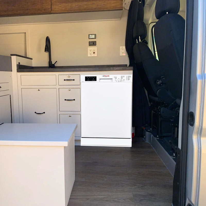 Pinnacle Built-In RV Dishwasher – 10 Place Settings, 8 Wash Cycles, White