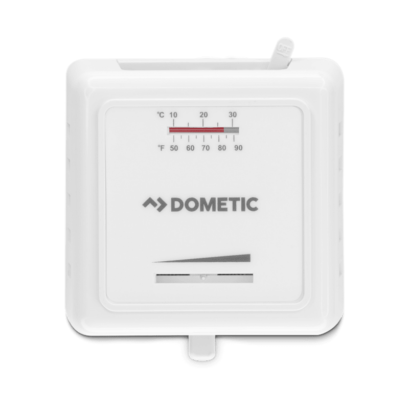 Dometic RV Furnace Thermostat – Single Stage, 12V, Analog, Non-Programmable, White