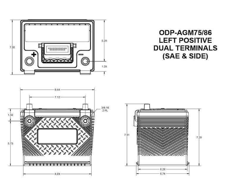 AGM Deep Cycle Battery Odyssey Group 75/86 49Ah 708CCA ODP-AGM75 86