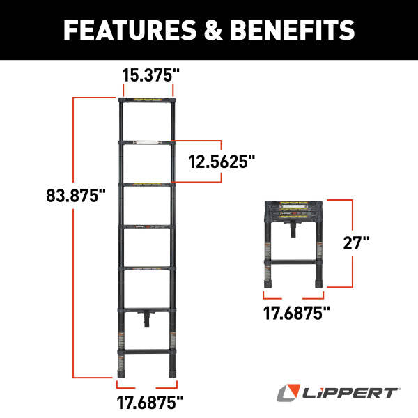 Escalera plegable para litera de RV: ajustable, 84", 6 escalones, capacidad de 250 lb