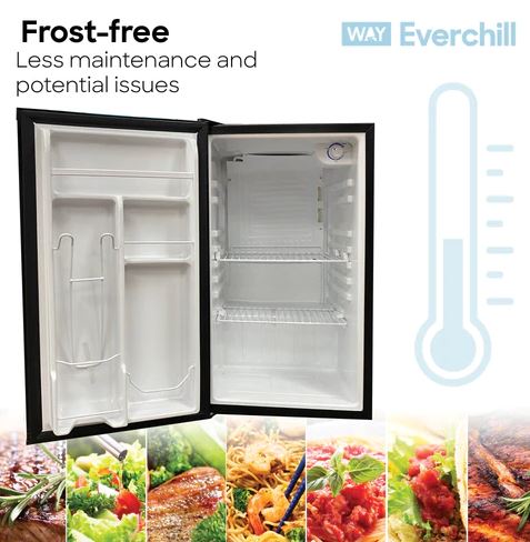 Réfrigérateur Everchill pour VR de 3,2 pi³ – 110 V, ouverture à droite, noir avec garniture en acier inoxydable