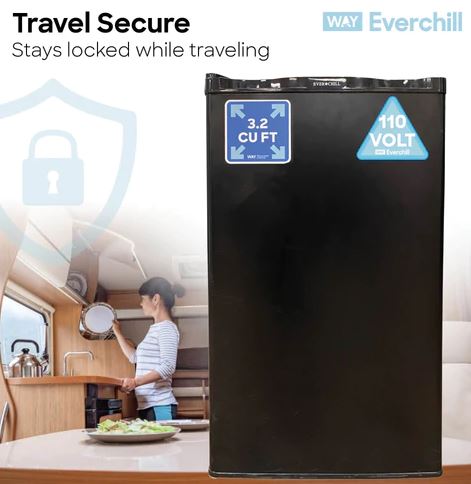 Réfrigérateur Everchill pour VR de 3,2 pi³ – 110 V, ouverture à droite, noir avec garniture en acier inoxydable