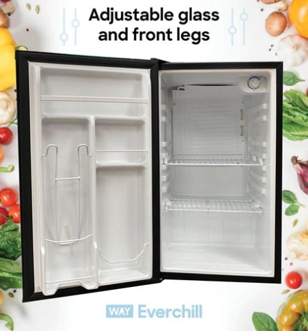 Réfrigérateur Everchill pour VR de 3,2 pi³ – 110 V, ouverture à droite, noir avec garniture en acier inoxydable