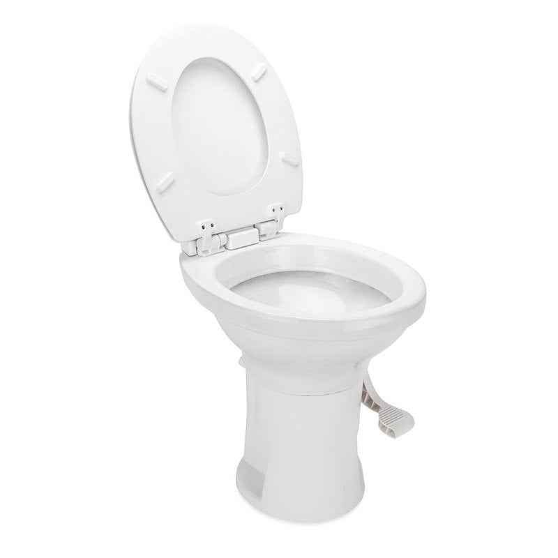 RV Toilet High Profile – 41710 Permanent Pedal Flush – Wood Seat – White