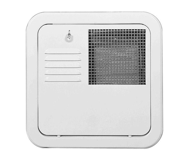 Porte d'accès pour chauffe-eau Suburban RV – Blanc – Réservoirs de 10, 12 et 16 gallons | Cadre et moustiquaire