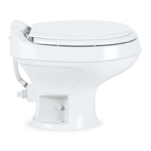 Dometic 301 Series RV Toilet – Permanent, Pedal Flush Control, Triple-Jet Bowl Rinse, White, Round