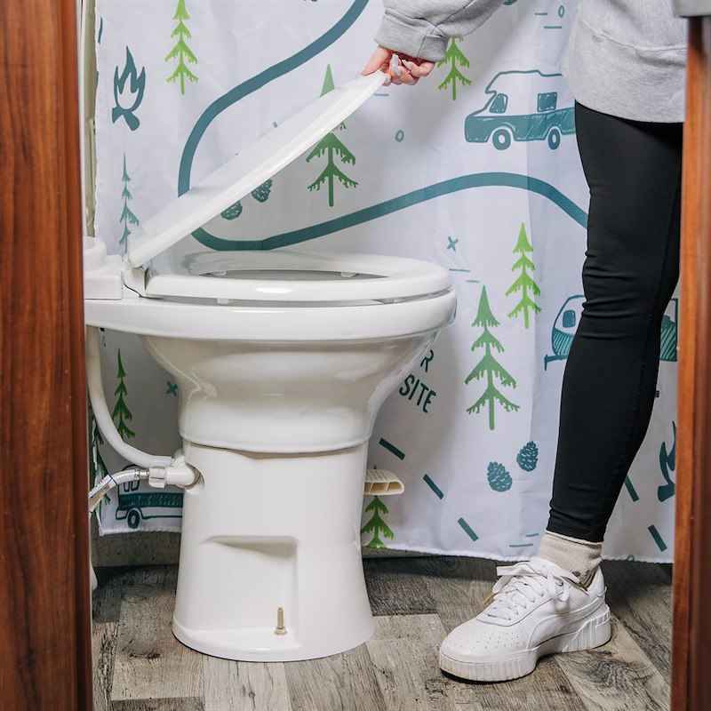 RV Toilet High Profile – 41710 Permanent Pedal Flush – Wood Seat – White