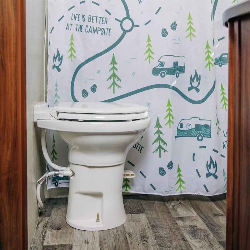 RV Toilet High Profile – 41710 Permanent Pedal Flush – Wood Seat – White