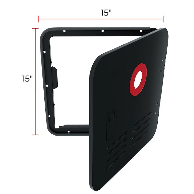Black Steel RV Water Heater Access Door – 15" x 15", Flush Mount, Fits Fogatti