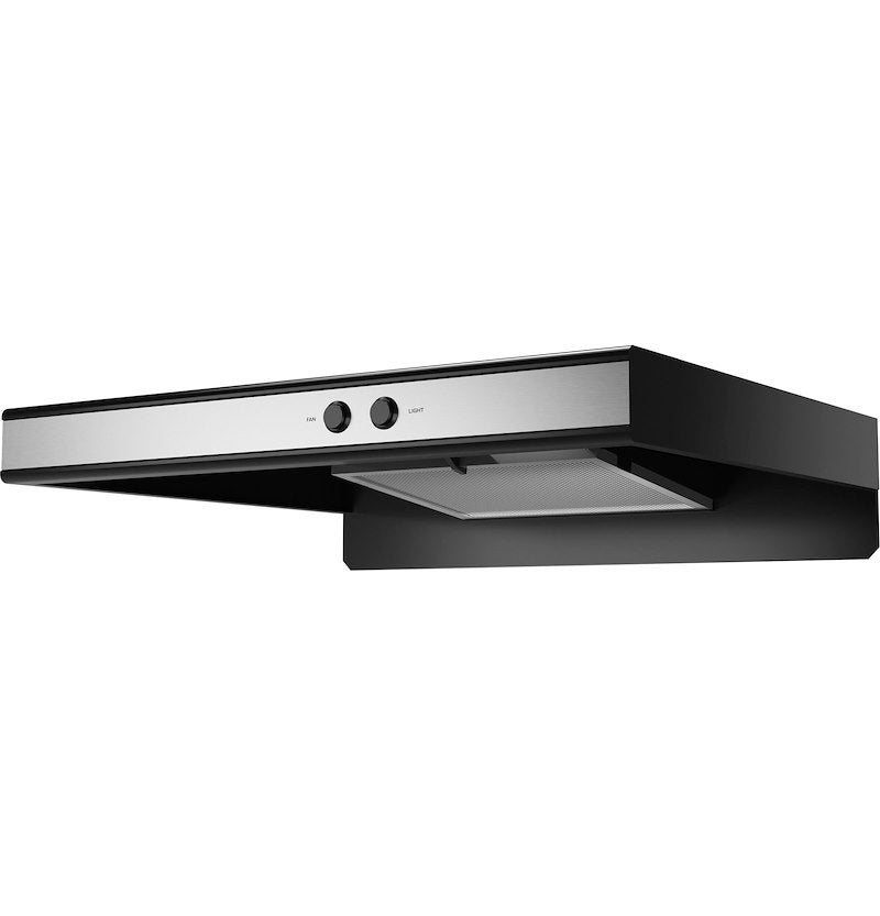 RV Stove Vent Hood 12V Ducted – 22" Under-Cabinet Black with Fan, Light  (JVXR22SPSS)