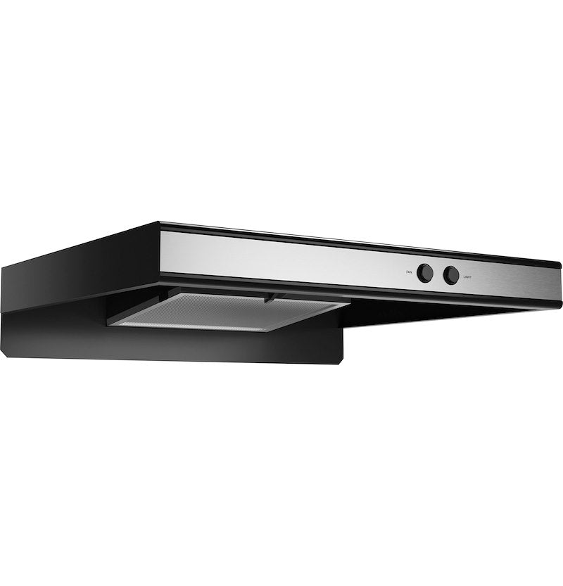 RV Stove Vent Hood 12V Ducted – 22" Under-Cabinet Black with Fan, Light  (JVXR22SPSS)