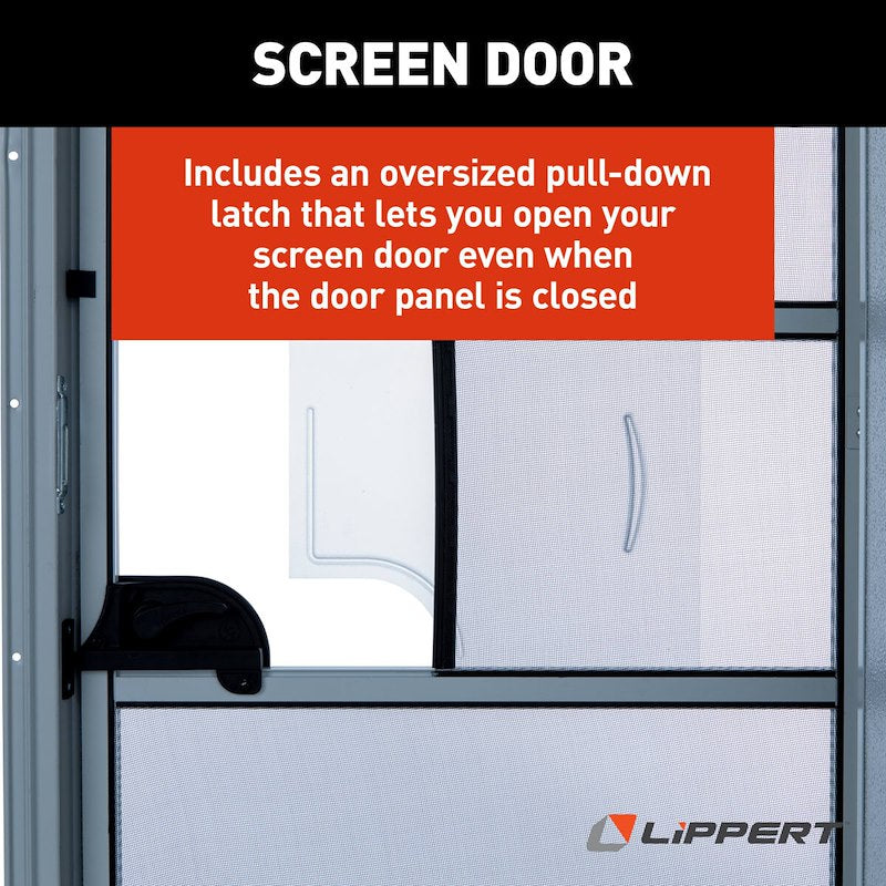30" x 72" Polar White Radius Entry Door with Obscure Glass Window and Screen Door