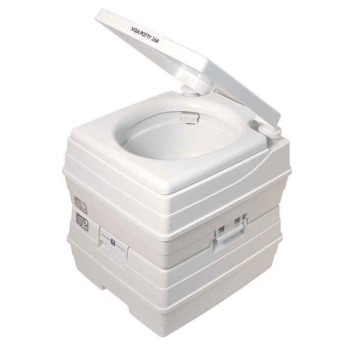 Portable RV Toilet – Visa Potty – DEF268101 Gray 2-Section Flush Toilet – Square Seat