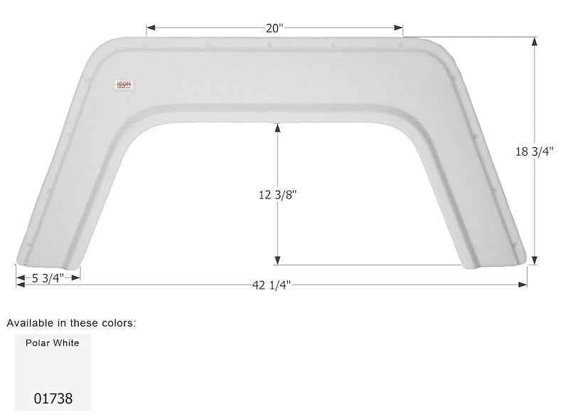 01738 RV Fender Skirt – Single Axle Universal 42-1/4" x 18-3/4" White