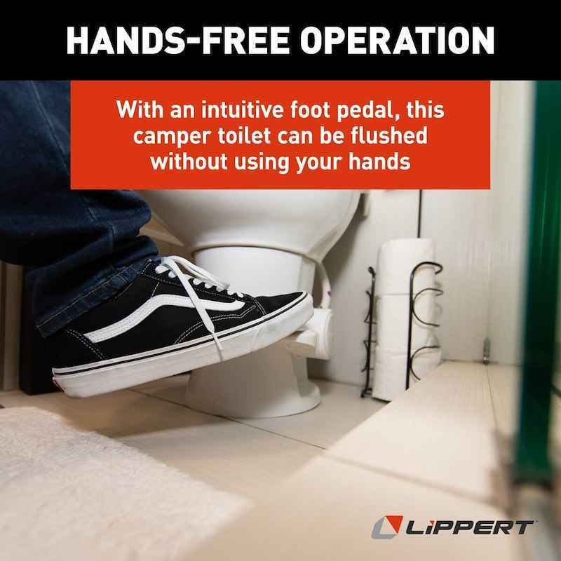 RV Toilet Lippert 2022113192 – Flow Max Permanent Pedal-Flush – White