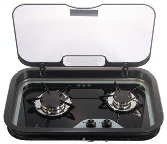 Spinflo 2-Burner Propane Cooktop – Black with Smoke Glass Lid