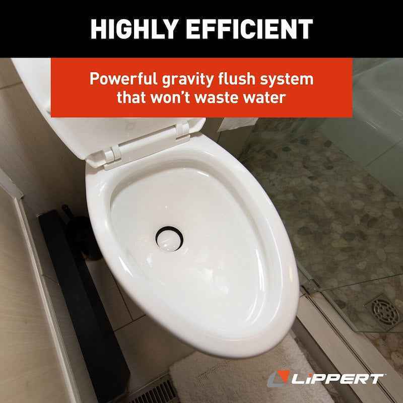 RV Toilet Lippert 2022113192 – Flow Max Permanent Pedal-Flush – White
