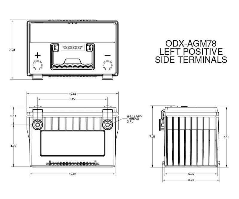 Odyssey AGM Starting Battery ODX-AGM78 Group 78 12V 850 CCA Side Terminal
