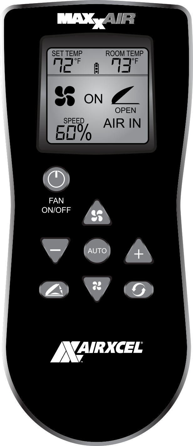 Aérateur de toit manuel MaxxFan Deluxe 14"x14" pour VR avec thermostat et protection contre la pluie intégrée – Fumée