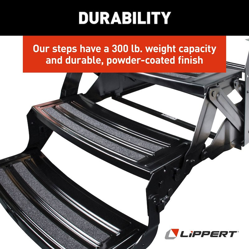 Marchepied d'entrée manuel Lippert 3 marches pour VR 432687 – 61 cm de large, acier noir