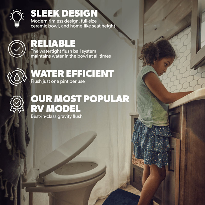 Dometic 310 Series RV Toilet – Bone, 18" Height, Pedal Flush - 302310083 - Used RV Parts