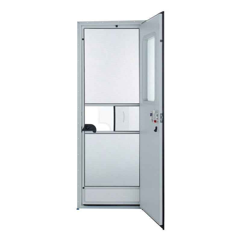 30" x 72" Polar White RV Entry Door with Window and Screen Door