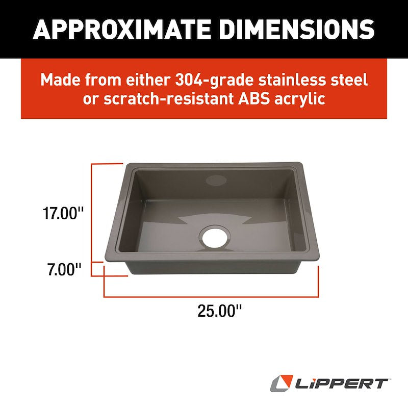 Évier de cuisine simple pour camping-car de 25 po – Aspect inox, montage en surface, ABS