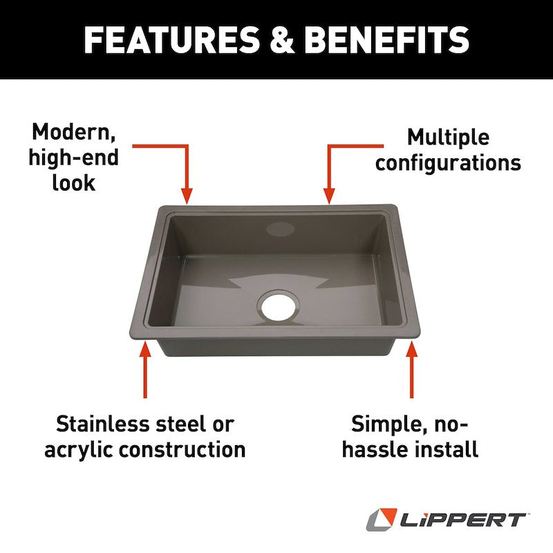 Évier de cuisine simple pour camping-car de 25 po – Aspect inox, montage en surface, ABS